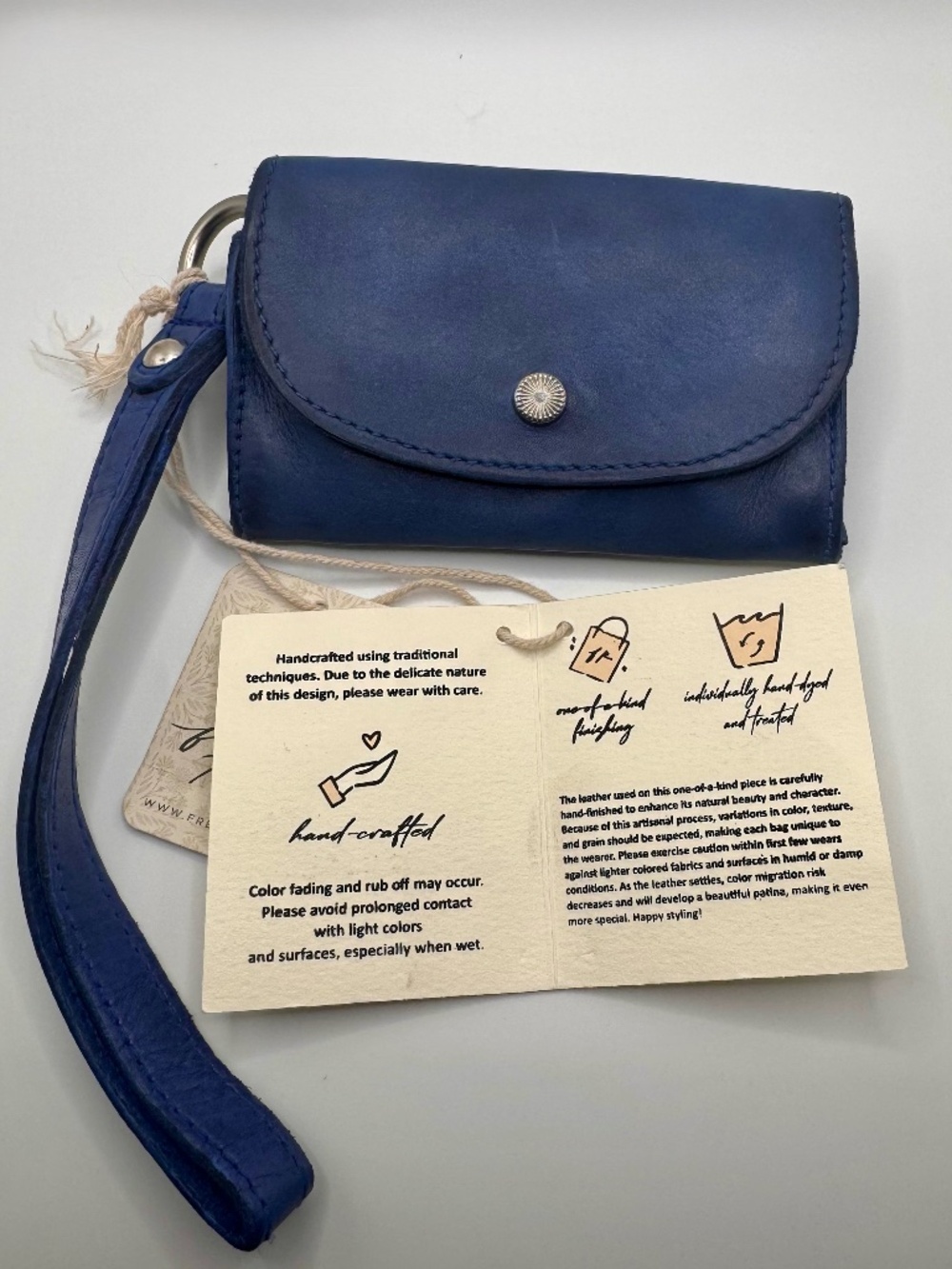 Free People Blue Leather Wristlet Wallet